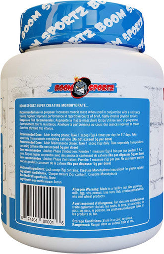 BOOM SPORTZ - Creatine Monohydrate Powder 100% Pure Micronized Creatine Monohydrate - Pharmaceutical Grade - 1100 Gram - 220 Servings