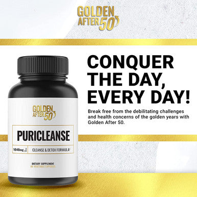 Golden After 50 PuriCleanse Detox and Colon Cleanse Support 60 Capsules 1040mg with Probiotics Senna Leaf and Psyllium Husk for Gut Cleanse and Bloating Relief for Men and Women