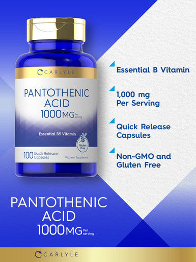 Carlyle Pantothenic Acid | 1000mg | 100 Capsules | Essential B5 Vitamin | Non-GMO Gluten Supplement