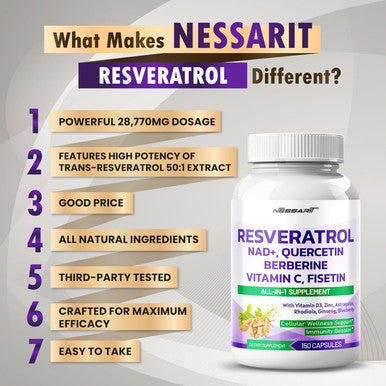 Resveratrol 25,500Mg Supplement - 18-In-1 Natural Blend With Nad + Milk Thistle Astragalus Rhodiola Gotu Kola Elderberry Blueberry - 150 Count - Made & Tested In The Usa