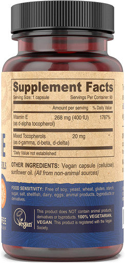 DEVA Vegan Vitamins Vitamin E 400IU with Mixed Tocopherols, Soy-, Non-GMO, 90 Capsules, 1-Pack