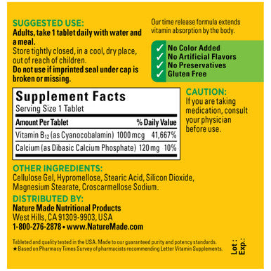 Nature Made Vitamin B12 1000 Mcg Time Release Tablets 75 Count (Packaging May Vary)