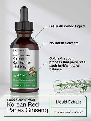 Korean Red Ginseng | 2 fl oz Liquid Extract | Panax Ginseng | Vegetarian, Non-GMO, Gluten Free Supplement | by Horbaach