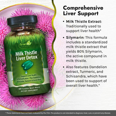 Irwin Naturals Milk Thistle Liver Detox - 60 Liquid Soft-Gels, Pack Of 2 - Supports Liver Health With Dandelion, Artichoke, Turmeric & Green Beet Root - 60 Total Servings