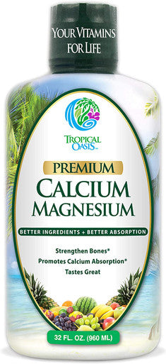 Tropical Oasis Liquid Calcium Magnesium - Natural Formula w/Support for Strong Bones - Liquid Vitamins w/Calcium, Magnesium & Vitamin D - up to 96% Absorption by The Body. - 16oz, 32 Ser,Clear