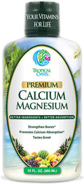 Tropical Oasis Liquid Calcium Magnesium - Natural Formula w/Support for Strong Bones - Liquid Vitamins w/Calcium, Magnesium & Vitamin D - up to 96% Absorption by The Body. - 16oz, 32 Ser,Clear