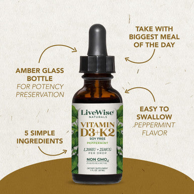 Live Wise Naturals Vitamin D3 With K2 Liquid Drops All Natural Non Gmo 1208Iu D3 And 25Mcg K2 (Mk7) Per Serving Support Your Bones Immune System And Energy Levels With Or Without Peppermint Oil