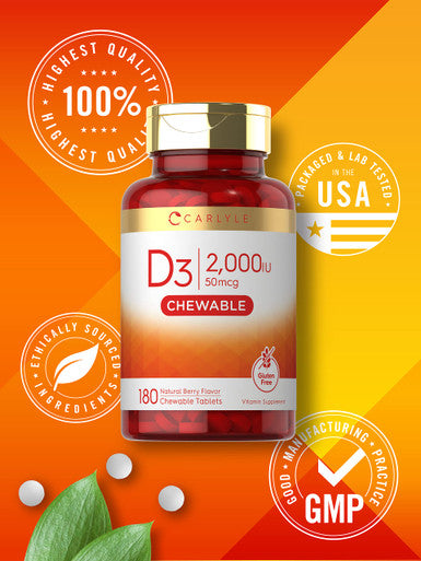Carlyle Chewable Vitamin D3 2000 Iu (50Mcg) Tablets | 180 Count | Natural Berry Flavor | Vegetarian, Non-Gmo And Gluten Free