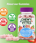 Chewy Vites Kids Calcium and Vitamin D3 60 Kids Calcium Gummies Help Support Healthy Bones and Teeth 2 Months Supply Real Fruit Juice Vegan Age 3 + Strawberry Flavour