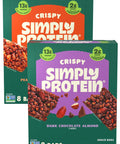 Simply Protein - Crispy Bars Variety Pack, Peanut Butter + Dark Chocolate Almond - Plant Based Protein Bars - 13g Protein, 2g Sugar, 7g Fiber - Vegan, Gluten Free, Non GMO - 16 Bars, 2 Boxes