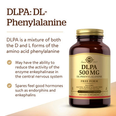 Solgar Dlpa 500 Mg 100 Vegetable Capsules - Free Form Dl-Phenylalanine - Supports Central Nervous System - Vegan Gluten Free Dairy Free Kosher - 100 Servings