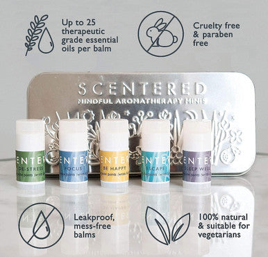 Scentered Aromatherapy Balm Mindful Minis Gift Set - Sleep Well, De Stress, Escape, Be Happy and Focus