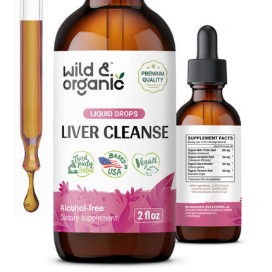 Wild & Organic Liver Cleanse Tincture - Liver Detox Formula with Milk Thistle Dandelion Root Chanca Piedra Stone Breaker Extract - Herbal Supplement - Vegan Sugar & Alcohol-Free Liquid Drops - 2 oz