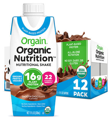 Orgain Organic Vegan Plant Based Nutritional Shake Smooth Chocolate Meal Replacement 16g Protein 22 Vitamins Minerals Dairy Gluten 11 Fl Oz Pack of 12