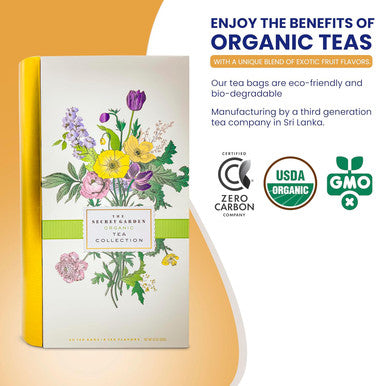 Elephant Park Premium Organic Tea Bag 80 Pack Sampler Designer Tin Book Set 10 Per Flavor Assorted Variety Exotic Fruit Herbal Black And Green Teas Individually Wrapped (8 Flavors)