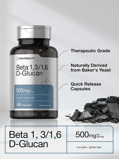 Beta Glucan 1 3D | 180 Capsules | Beta 1,3, 1,6 D Glucan | Non-GMO, Gluten Free Supplement | by Horbaach