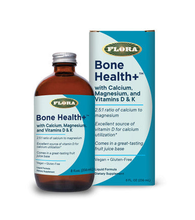Flora Bone Health with Calcium Magnesium and Vitamins D K 2.51 Ratio of Calcium to Magnesium Vegan GlutenFree Fruit Juice Base 8fl. oz. Glass Bottle