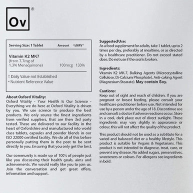 Ov OXFORD VITALITY 100 mcg Mk-7 Vitamin K2 Tablets, 500-Count