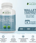 Purely Holistic Pine Bark Extract 350Mg 180 Vegan Capsules 95% Proanthocyanidins - French Maritime Pine Bark Extract - Non Gmo & Pesticide Free Antioxidant Supplement