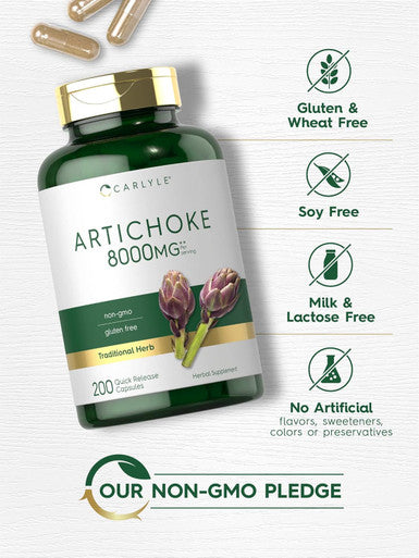 Carlyle Artichoke Extract Capsules 8000mg | 200 Count | Non-GMO Gluten Supplement