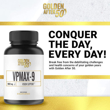 Golden After 50 VpMax9 Vision Support Supplement 3 Bottles Eye Health Support and Antioxidant Supplement with Eye Vitamins Lutein Lycopene and Bilberry Extract