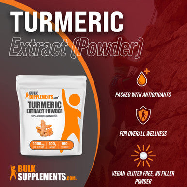 BulkSupplements Turmeric Extract Powder, 95% Curcuminoids - Herbal Supplements - Vegan & - Pure Turmeric with Curcumin Supplement - 1000mg (100 Grams - 3.5 oz)