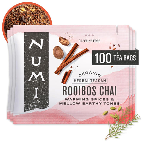 Numi Organic Rooibos Chai Tea, 18 Herbal Tea Bags, Caffeine Free