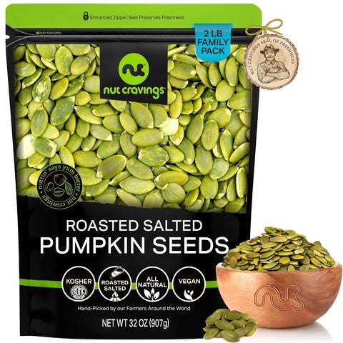 NUT CRAVINGS - Roasted & Unsalted Pumpkin Seeds, Pepitas, No Shell (16oz - 1 LB) Packed Fresh in Resealable Bag - Nut Snack - Food Assortments