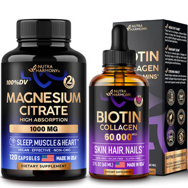 NUTRAHARMONY Liquid Biotin, Collagen Drops & Magnesium Citrate Capsules