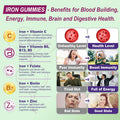 Vegan Iron Supplement Gummies - High Absorption Chelated Bisglycinate Iron With Vitamin C, B-Complex, Folate For Energy, Blood Building Iron Filled Gummies For Adults & Kids - No Aftertaste, 60 Cts