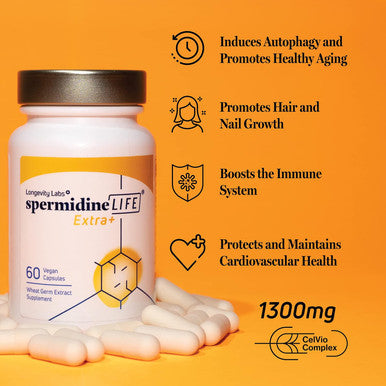 LONGEVITY LABS + Spermidinelife Extra+ Strength 1300Mg, Natural Supplement, Plant-Based, Wheat Germ Extract With High Spermidine Content And Zinc For Cell Renewal, Vegan-Friendly, 60 Vegetarian Capsules (Pack Of 1)