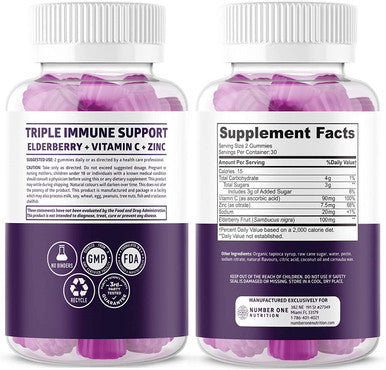 N1N Premium Elderberry Gummies Vitamin C Zinc and Immune Support Booster 10 Potent Ingredients to Support Gut Health and Boost Immunity 2 Pack Bundle
