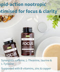 Focus - Nootropic Brain Supplement For Concentration With Methylated B-Vitamins, Taurine, L-Tyrosine, L-Theanine & 200Mg Caffeine, Zinc And Copper, 60 Capsules, By Igennus