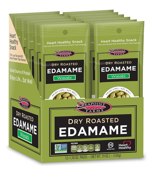 Seapoint Farms Dry Roasted Crunchy Edamame Plant Based Snack 20g Protein 2 Ingredients 0 Added Oils Vegan Gluten Kosher Keto Friendly NonGMO OntheGo Snacking Sea Salt 1.58 oz (Pack of 12)