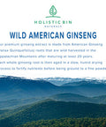 Holistic Bin American Ginseng Capsules Made with Pure Wild Harvested Appalachian Ginseng Root (Panax Quinquefolius) | No Fillers or Additives