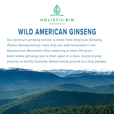 Holistic Bin American Ginseng Capsules Made with Pure Wild Harvested Appalachian Ginseng Root (Panax Quinquefolius) | No Fillers or Additives