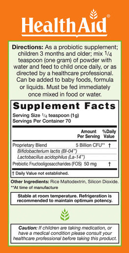 Kidzprobio Powder, 5 Billion With Prebiotic, Acid And Bile Resistant, Once Daily, Dairy Free, Vegan