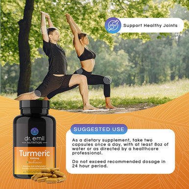 Dr. Emil Nutrition Turmeric Curcumin with Black Pepper Supplement Turmeric Capsules with BioPerine for Easy Absorption 1000mg Turmeric Supplement 60 Capsules