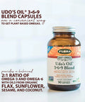 Flora Udos Choice Omega 369 Oil Blend Made with Organic Flax Sesame Sunflower Seed Oils PlantBased Vegan Omega Fatty Acids Based on Ideal 211 Ratio 180 Vegetarian Capsules