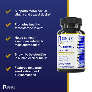 Premier Research Labs Testosterone Premium - For Vitality & Desire - With Saw Palmetto Berry Maca & American Ginseng - Male Andr