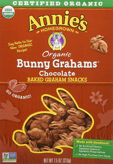 Annie's Organic Friends Bunny Grahams, Chocolate Chip, Chocolate, and Honey Baked Graham Snacks, 11.25 oz