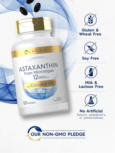 Carlyle Astaxanthin 12mg | 120 Softgels | Supplement from Microalgae | with Coconut Oil | Non-GMO & Gluten
