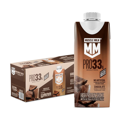 Muscle Milk Pro High Protein Shake, Chocolate, 11 fl oz Cartons (12 Pack) | Ultra Filtered Milk, 33g Protein, 3g Sugar, 200 Calories, No Artificial Flavors, No Artificial Sweeteners, No Added Colors