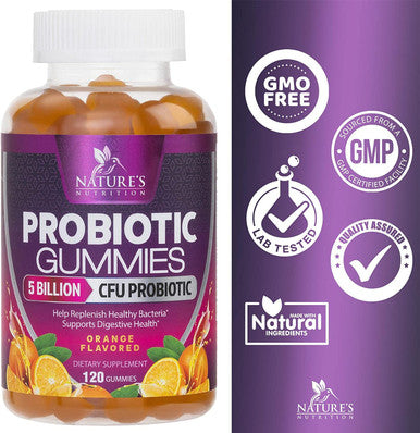 Daily Probiotic Gummies Extra Strength, 5 Billion CFU Probiotics for Men and Women, Digestive Health, Immune Support, Gluten Free, Nature's Non-GMO Supplement, Natural Orange Flavor - 120 Gummies