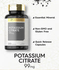 Carlyle Potassium Citrate Supplement | 99mg | 200 Capsules | Non-GMO and Gluten