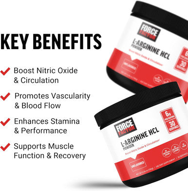 Force Factor L Arginine HCL L-Arginine Supplement to Boost Nitric Oxide for Better Circulation Blood Flow and Muscle Pumps L Arginine Powder 6000mg Unflavored 30 Servings