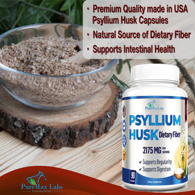 YUMMYVITE Psyllium Husk Dietary Fiber Supplement 2175Mg, Non-Gmo, 90 Capsules