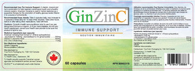 GinZinC Immune Support with Ginseng, Zinc and Vitamin C, 60 Capsules