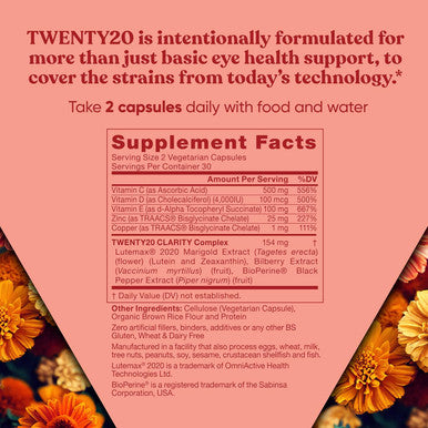 Eu Natural Twenty20 Eye Vitamins Macular Health Eye Strain Dry Eye and Vision Health Lutein & Bilberry Extract 60 Soft Capsules