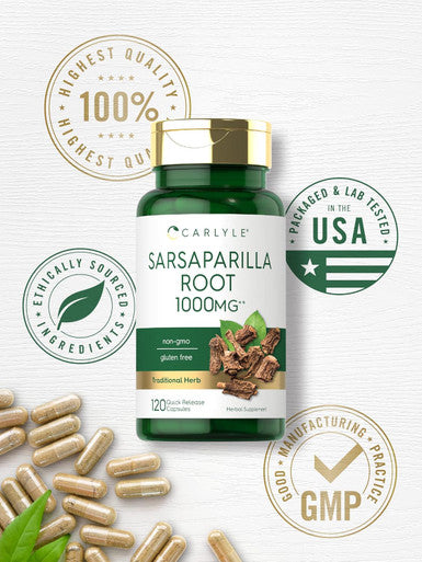 Carlyle Sarsaparilla Root Capsules 1000mg | 120 Count | Non-GMO Gluten Supplement
